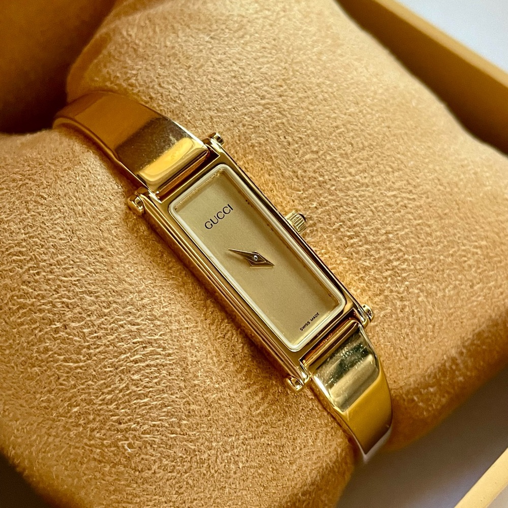 Vintage Gucci Gold Tone Rectangular Bangle Watch